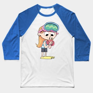 girl diver holds a small crab in her hand Baseball T-Shirt